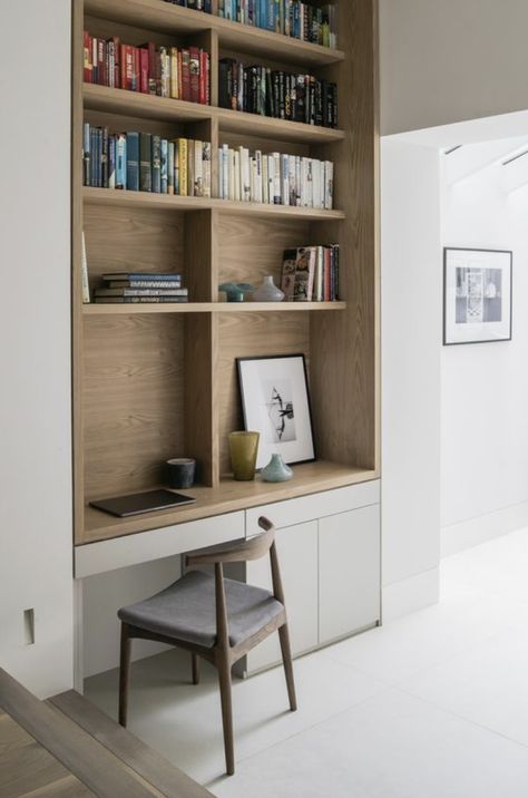 Desk Bookshelf Combo, Hidden Desk, Hall Entrada, British Homes, Desk Area, Minimalist Desk, Desk In Living Room, Study Nook, Scandinavian Interior Design