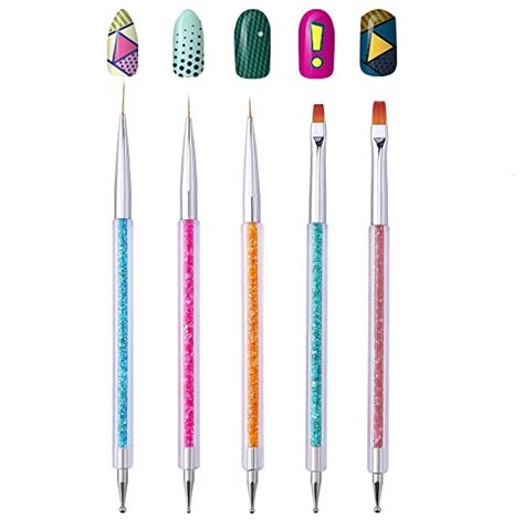 Amazon.com : Cizoackle Nail Art Brushes - Double-Ended Brush and Dotting Tool Kit - Elegant Nail Pen Set with Shiny Handles - Easy To Use Professional Liner Tools 5 Pcs : Beauty Dia De Los Muertos Party Ideas, Nail Dotting Tool, Nail Art Tool Kit, Nail Pen, Acrylic Nail Brush, Elegant Nail, Nail Drawing, Dotting Tool, Nail Art Pen