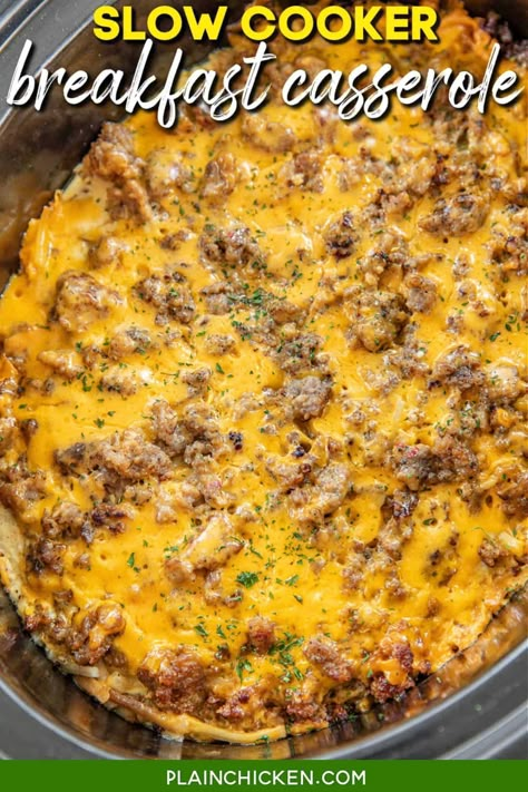 Plain Chicken Breakfast Casserole, Egg Bake In Roaster Oven, Crockpot Breakfast Casserole Overnight, Overnight Crockpot Breakfast, Plain Chicken Recipes, Crock Pot Breakfast, Breakfast Crockpot, Overnight Breakfast Recipes, Slow Cooker Breakfast Casserole