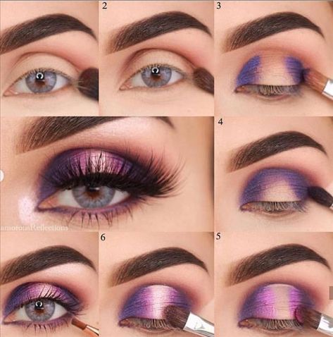 Revolution Design, Purple Eyeshadow Looks, Easy Eye Makeup Tutorial, Eyeshadow Tutorial For Beginners, Eyeshadow For Blue Eyes, Prom Eye Makeup, Beginners Eye Makeup, Makeup Tutorial Step By Step, Purple Eye Makeup