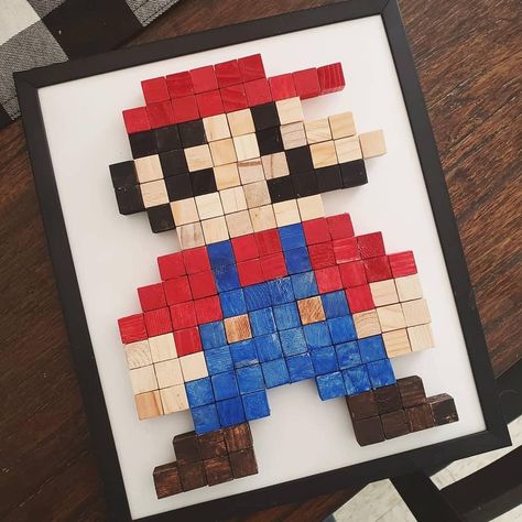 Diy Nerd Decor, Wooden Blocks Diy, Scrap Wood Art, Nerd Decor, Nerd Crafts, Wood Block Crafts, Frame Acrylic, Block Painting, Diy Blocks