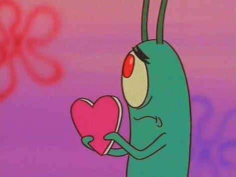 plankton from SpongeBob holding a valentine heart shaped card Not Mine, We Heart It, Lost, Memes