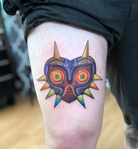 Majoras Mask Tattoo, Majora's Mask Tattoo, Zelda Tattoo, Geek Tattoo, Geniale Tattoos, Mask Tattoo, Gaming Tattoo, Tatuaje A Color, Majoras Mask