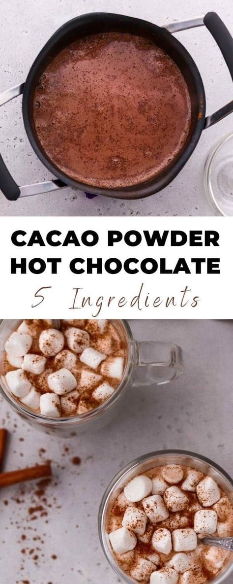 Hot Chocolate With Cocoa Powder, Cacao Hot Chocolate, Cacao Powder Recipe, Cocoa Powder Recipes, Healthy Hot Chocolate, Cacao Recipes, Crockpot Hot Chocolate, Diy Hot Cocoa, Diy Hot Chocolate