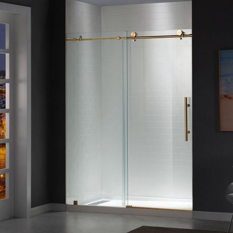 Gold Shower Door, Bronze Shower Door, Shower Sliding Glass Door, Glass Shower Doors Frameless, Frameless Sliding Shower Doors, Frameless Shower Door, Gold Shower, Tub Doors, Frameless Shower Doors