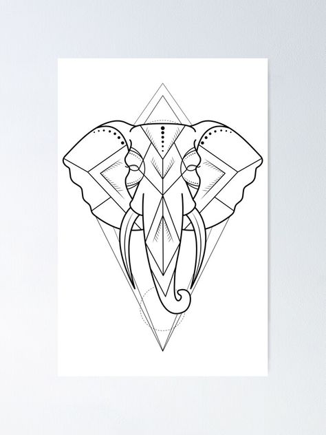 Geometric Elephant Drawing, Elephant Head Tattoo Design, Elephant Head Tattoo, Geometric Elephant Tattoo, Hindu Tattoos, Origami Tattoo, Geometric Art Animal, Geometric Elephant, Ganesha Tattoo