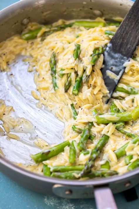 Creamy Asparagus Pasta Recipes, Creamy Lemon Asparagus Orzo, Mushroom Asparagus Orzo, Asparagus Pasta Recipes Healthy, Cheesy Asparagus Orzo, Orzo With Veggies, Shrimp Orzo Asparagus Recipes, Lemon Asparagus Orzo, Orzo And Asparagus Recipes