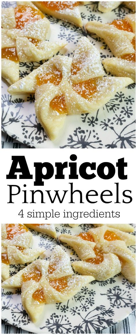 These Apricot Pinwheels come together with just four simple ingredients to make a beautiful cookie that is great for gifting to family and friends! Pinwheel Cookies Easy, Apricot Pinwheel Cookies, Jam Pinwheel Cookies, Clothespin Cookies Recipes, Apricot Cookies Christmas, Wedding Cookie Recipes, Apricot Rolls, Pin Wheel Cookies, Apricot Cookies Recipe