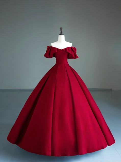 Red Prom Dress Ballgown, Ball Gown Sleeves, Red Long Gown, Gown Sleeves, Red Ball Gowns, Royalty Dress, Sweet 15 Dresses, Red Ball Gown, Fairytale Gown