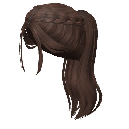 Long Soft Dutch Braid Ponytail (Brown) Bloxburg Brown Braided Hair Codes, Roblox Brown Ponytail Codes, Roblox Hair Ponytail, Brown Ponytail Codes, Brown Hair Code Bloxburg, Bloxburg Ponytail Codes, Ponytail Roblox Codes, Brown Hair Names, Dutch Braid Ponytail