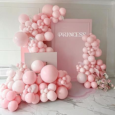 Pink balloons for garland/arch #babyshower #babygirl #balloonarch Pastel Pink Balloon Garland, All Pink Balloon Garland, Pastel Pink Balloon Arch, Light Pink Birthday Decorations, Pink Balloons Decoration, Pink Balloon Decor, Light Pink Birthday Party, Light Pink Party Decorations, Pastel Pink Balloons