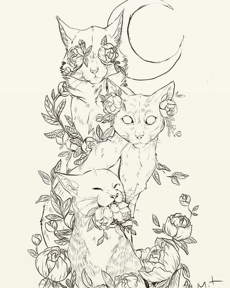 Cat Tattoos, Cat Tattoo Designs, Tattoo Portfolio, Tattoo Design Drawings, Tattoo Stencils, Animal Tattoos, Cat Tattoo, Cat Drawing, Beautiful Tattoos