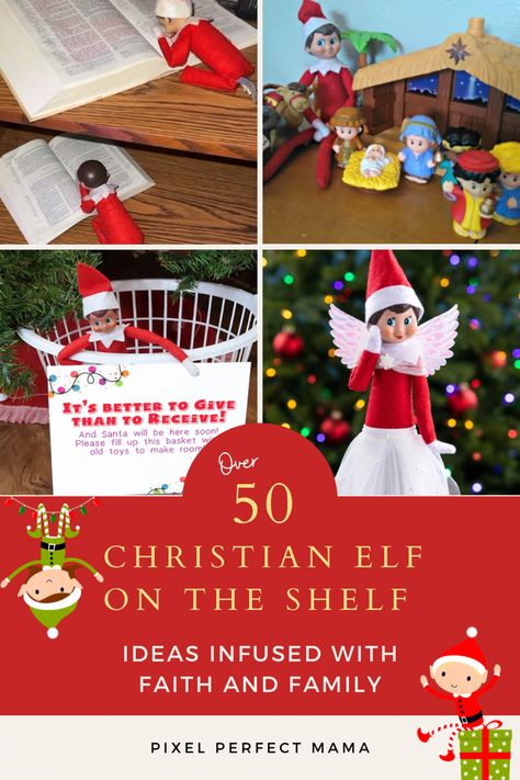 Are you struggling to find joy in your elf on the shelf? I was too, until i put God in the middle of it and revamped how we do it every year! Elf On The Shelf Proud Of You, Jesus Themed Elf On The Shelf, Elf On The Shelf Reading Bible, Elf On The Shelf Table Decorations, Christian Themed Elf On The Shelf, Elf Jesus Ideas, Elf On The Shelf Praying, Elf On The Shelf With Nativity, Elf On The Shelf Religious Ideas