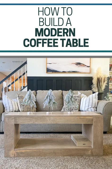 How to build a modern coffee table, inspired by Pottery Barn. Budget-friendly and easy to build. Great for beginner DIY er's! Made with wood. Easy to follow, step by step plans. Waterfall Coffee Table Diy, Diy Square Coffee Table, Potter Barn, Pottery Barn Lighting, Coffee Table Pottery Barn, Waterfall Coffee Table, Diy Waterfall, Pottery Barn Inspired, Reclaimed Wood Coffee Table