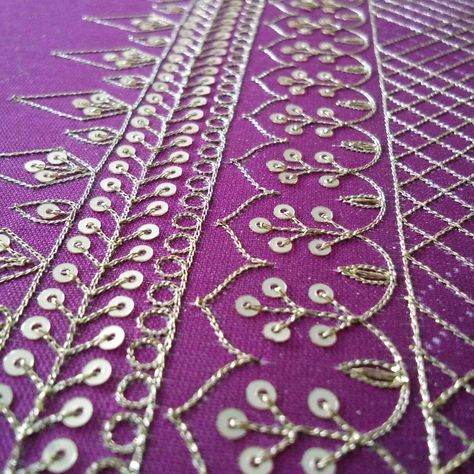 kasab work on blouse sleeve Sleeve Border Embroidery, Kasab Work Saree, Sleeve Border Aari Work, Kasab Work Embroidery Blouse, New Hand Work Designs Blouse, Sequins Embroidery Blouse, Hand Work Border Design, Jardosi Work Design In Kurti, Khatliwork Blouse Design