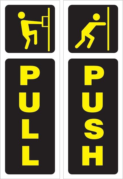 Vector push pull sign | Premium Vector #Freepik #vector #push-pull-warning #push-pull-signage #warning-sign-push-pull #push-sign Push Pull Door Sign Design, Push Pull Door Sign, Resume Design Template Free, Sign Typography, Art Deco Borders, Door Signage, Signage Ideas, Science Classroom Decorations, Office Signage