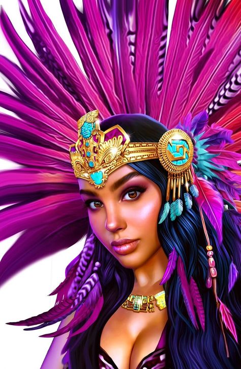 ArtStation - Mayan Princess Mayan Princess Art, Aztec Crown, Aztec Paintings, Aztec Headdress, Aztec Artwork, 13 Tattoos, Fantasy Princess, The Sims 4 Skin, Aztec Tattoo