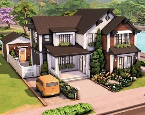 Fancy Suburban House, Sims 40x30 House, Sims House Exterior, Modern Sims 4 House, Sims 4 Family House, Sims 4 Modern House, Sims4 House, Sims 4 Houses Layout, The Sims 4 Lots