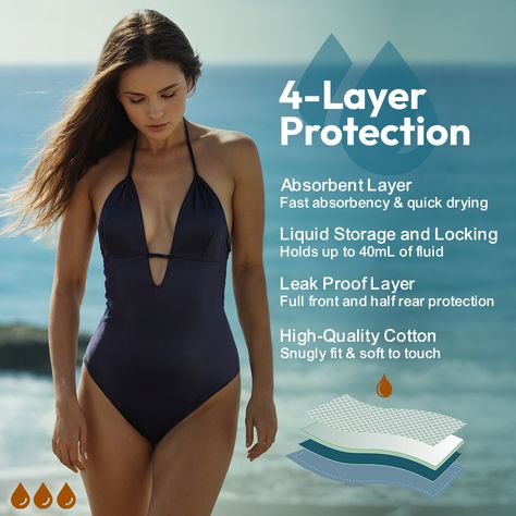 NEW period swimwear, Made with **water-resistant, leak-proof treated nylon** for full protection, whether in or out of the water. 🌸 Discreet in-built protection feels just like a regular swimsuit, with **adjustable straps** for the perfect fit. 🏖️ Holds up to **3 tampons worth** of menstrual blood—perfect for medium flow. Removable **breast pads** included! 🩱 We offer **customization options** – logo, color, size, and style! Perfect for your own cbrands. Contact us to **order in bulk** and m... Menstrual Blood, Period Swimwear, Hold Ups, Logo Color, Leak Proof, Quick Dry, Hold On, Period, Adjustable Straps