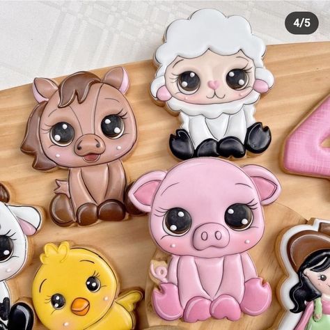 Cookies Icing, Farm Cookies, Pig Cookies, Royal Iced Cookies, Sugar Cookie Icing, Sugar Cookie Designs, Animal Cookies, Cookie Icing, Iced Cookies