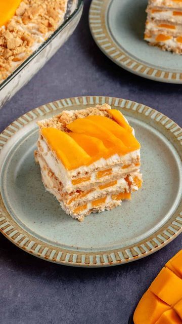 Jasmine Briones 🇪🇨🇵🇭 on Instagram: "MANGO FLOAT 🥭🇵🇭  If I found out you were coming over for a dinner date, I’d definitely make you this mango float 😋  Filipino Mango float is a popular no-bake dessert loaded with sweet whipped cream, fresh mangoes, and graham crackers to make a dreamy cake. The hardest part is waiting for it to chill!  ✨find the full recipe on the sweet simple vegan blog, link in my bio✨  “Oh My Gulay” translates to “Oh My Vegetables” in Tagalog, and is used in the same manner as “OMG”.   #filipino #mangofloat #mangoroyale" Filipino Mango, Mango Float Filipino Recipe, Mango Float Filipino, Filipino Mango Float, Graham Mango Float Filipino Desserts, Mango Graham Float, Mango Float, Sweet Whipped Cream, Date Dinner