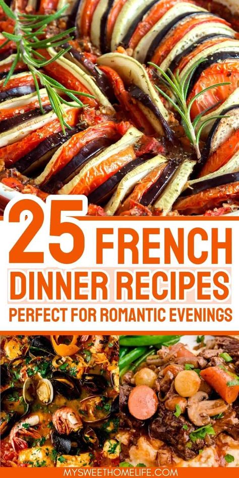 Transform your dining room into a romantic Parisian bistro with our French dinner recipes, perfect for an enchanting date night at home. Delight in classics like beef bourguignon and ratatouille, and share a love-filled meal made together. Fancy French Dinner Recipes, Romantic Italian Dinner For Two, Classic French Dinner Recipes, Romantic Dinner Menu For Two, Paris Romantic Dinner, French Dinner Recipes, Monkfish Stew, French Dinner Menu, French Mashed Potatoes