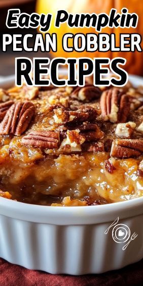 Easy Pumpkin Pecan Cobbler Easy Pumpkin Cobbler, Pecan Cobbler Recipe, Pumpkin Pecan Cobbler, Pecan Pie Cobbler, Dressing Recipes Thanksgiving, Pumpkin Cobbler, Cobbler Recipes Easy, Peach Pound Cakes, Pecan Cobbler