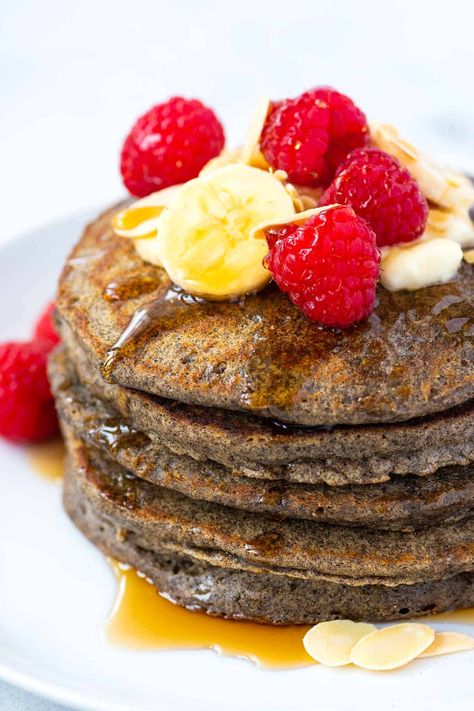 Easy Fluffy Buckwheat Pancakes Buckwheat Pancakes Recipe, Buckwheat Flour Recipes, Buckwheat Pancake Recipes, Baking Soda Substitute, Inspired Taste, Blueberry Pancakes Recipe, Buckwheat Recipes, Pancake Calories, Wheat Pancakes