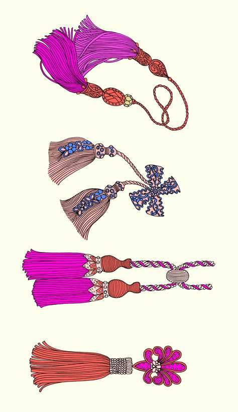 Tassel Illustration, Tassel Drawing, Fashion Sketch Template, Motif Arabesque, Ethnic Pattern Design, Modern Art Canvas Painting, Paisley Wallpaper, Botanical Flower Art, Horse Illustration