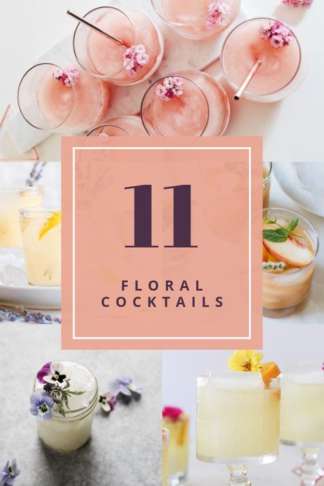 Flower Themed Cocktails, Floral Alcohol Drinks, Floral Cocktails Drinks, Floral Cocktail Recipes, Floral Drinks Edible Flowers, Garden Themed Cocktails, Mocktails Floral, Tea Party Drinks Alcohol, Cocktails For Bridal Showers