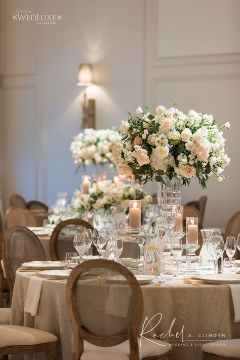 Keilih and Evans Spectacular Wedding At Arlington Estate - Rachel A. Clingen Wedding & Event Design Arlington Estate Wedding, Arlington Estate, Chic Modern Wedding, Blush Centerpiece, Twilight Wedding, Tall Wedding Centerpieces, White Centerpiece, Extravagant Wedding, Reception Gown