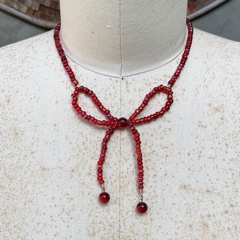 beaded red bow choker necklace,... - Depop Bow Choker, Fairy Core, Red Bow, Choker Necklace, Red