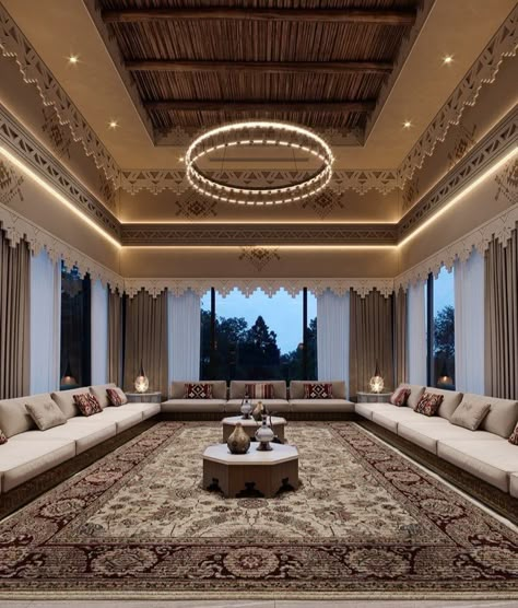 Diwaniya Design, Islamic House Design Interiors, Arabic Majlis Living Rooms, Modern Arabic Interior, Arabic Living Room, Islamic Interior, Arabic Majlis, Moroccan Living Room, Home Hall Design