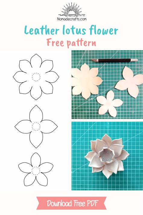 Diy Clay Lotus Flower, Lotus Flower Printable, Leather Lotus Flower, Clay Lotus Flower Tutorial, Leather Flower Patterns Templates, Diy Flower Stencil Pattern, Lotus Flower Template Printable, Lotus Diy Crafts, Felt Lotus Flower