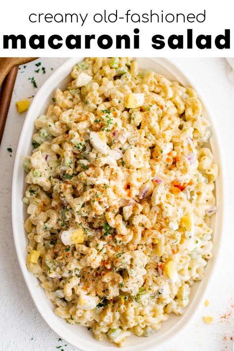 This classic Macaroni Salad Recipe is creamy, delicious, and super easy to make. Made with classic ingredients, including cooked elbow macaroni, hard-boiled eggs, crunchy celery, onions, and pickles, and dressed in a light and creamy mayo-based dressing, this fantastic pasta salad is the perfect summertime side dish for bbq's, picnics, and potlucks! Pasta Salad Recipe Mayo, Elbow Pasta Salad, Classic Macaroni Salad Recipe, Egg Macaroni Salad, Creamy Pasta Salad Recipe, Mayo Pasta Salad Recipes, Classic Macaroni Salad, Creamy Pasta Salads, Elbow Pasta