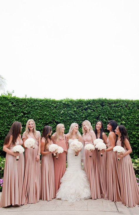 I like the dusty pink for the bridesmaids, it will suit the autumn wedding while still being romantic and pink Dusty Rose Wedding Colors, Dusty Pink Bridesmaid Dresses, Women Standing, Blush Bridesmaids, Pink Bridesmaid Dress, Mismatched Bridesmaids, Dusty Rose Wedding, Palm Beach Wedding, Bali Wedding