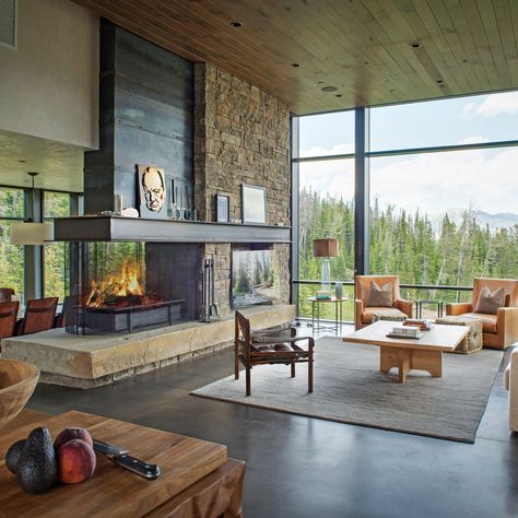 Living Room Images, Modern Mountain Home, Rustic Home Design, Kitchen And Bath Design, Home Fireplace, Modern Cabin, Rustic Living, Cool Ideas, Rustic Living Room