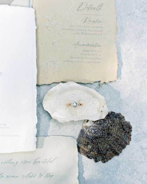 Seashells, soft blues, and a love as deep as the ocean. This flatlay featured in @bajanwed earlier this summer captured the essence of our perfect day by the sea. Planning, Design & Floral Artistry @whitehavenweddings Photography @_mintedphotography_ Hair & Makeup @theknot.artistry Stationery @letteria.design Décor/Rentals @perspectiveeventdesign Décor/Rentals @the.curated.plate.co Bridal Jewelry @joannabisleydesigns Cake @sugarsweetcakeco Model @kendracicelyphoto Beach Wedding Setup, Coastal Cowboy, Beach Table, Ocean Wedding, Cowboy Wedding, Coastal Elegance, Editorial Shoot, Wedding Set Up, Coastal Wedding