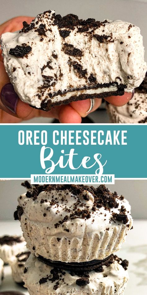 With only 6 ingredients, these Skinny No Bake Oreo Cheesecake bites are so easy to make and taste delicious. Made with Oreo thins, fat free cream cheese, non-fat Greek yogurt, and lite cool whip. They are the perfect healthy dessert when you are craving something sweet. Oreo Dessert Healthy, Ketoish Diet, No Bake Oreo Cheesecake Bites, Low Calorie Desserts Easy, 2023 Desserts, Yogurt Dessert Recipes, Food Polls, Greek Yogurt Dessert, Oreo Cheesecake Bites