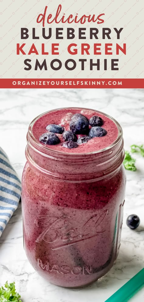 Kale Smoothies With Fruit, Kale Breakfast Smoothie, Smoothie Recipes Kale, Kale In Smoothies, Blueberry Kale Smoothie Recipes, Kale And Blueberry Smoothie, Kale Shake Recipes, Vegan Kale Smoothie, Kale Shakes Recipes