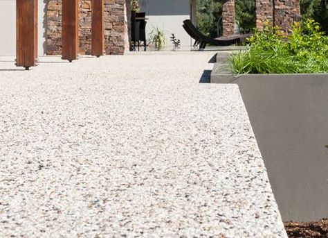 Aggregate Patio, Exposed Aggregate Driveway, Poured Concrete Patio, Small Pools Backyard, Exposed Aggregate Concrete, Bush House, Aggregate Concrete, Concrete Path, Outdoor Bbq Area