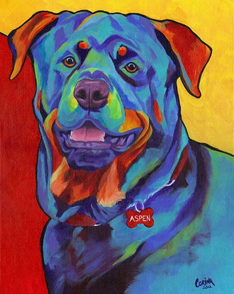 Custom Pet Portrait Pet Portrait Original by CorinaStMartinArt Rottweiler Painting, Rottweiler Art, Paint Your Pet, Cute Animals To Draw, Blue Artwork, Rottweiler Dog, Dog Shop, Pet Art, Animal Portraits