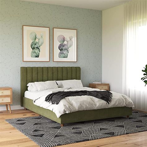 Cama Queen, Green Bedding, Tufted Headboard, Blue Bedding, Upholstered Bed, Upholstered Platform Bed, Bedroom Furniture Beds, Upholstered Beds, Queen Size Bedding