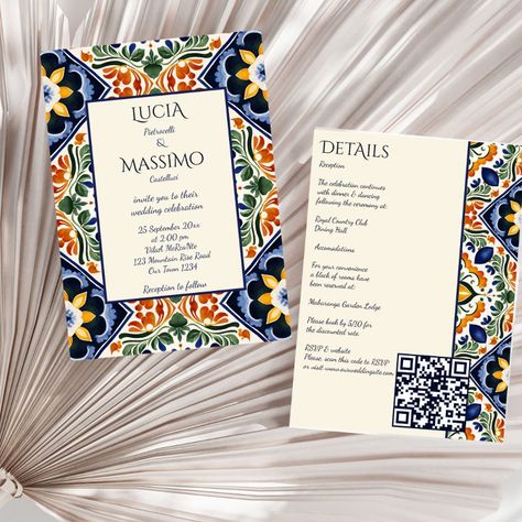 Classic Mexican Wedding, Spanish Wedding Aesthetic, Talavera Invitation, Mexican American Wedding, Spanish Tile Wedding, Mexican Wedding Ideas, Hacienda Style Wedding, Ash Wed, Talavera Wedding