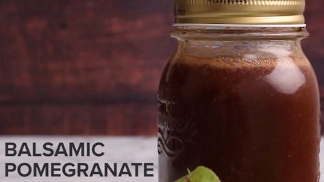 Balsamic Pomegranate Salad Dressing - Jamie Geller Pomegranate Salad Dressing, Tangy Salad Dressing, Miso Salad Dressing, Honey Mustard Salad Dressing, Mustard Salad Dressing, Rosh Hashanah Recipes, Caramelised Apples, Vinaigrette Salad, Pomegranate Salad