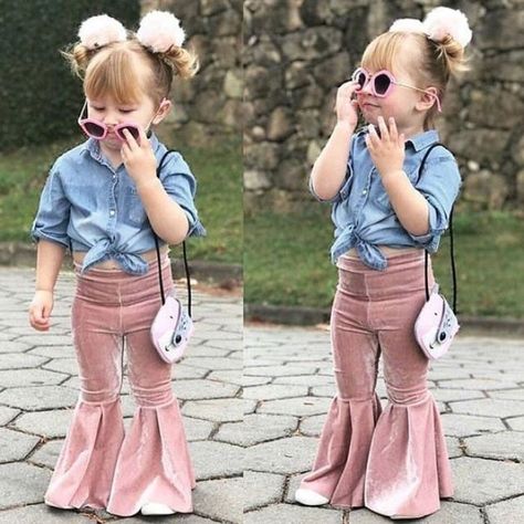 Flashy Stretchy Bell Bottom Pants for Girl - Pink / 7-8 years Velvet Flare Pants, فستان سهرة, Pink Pants, Stylish Kids, Gremlins, Quito, Kids Pants