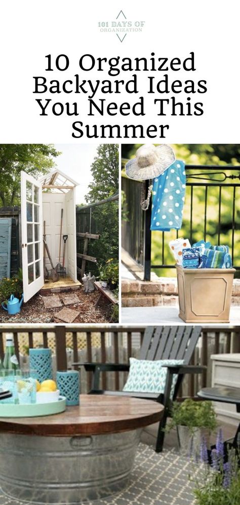 With summer right around the corner, organizing outdoor spaces can be a hassle. Gardening tools can be hard to come up with storage ideas. Here are 10 backyard ideas to keep you organized and sure to make your backyard your favorite area this summer. Outdoor Patio Storage Ideas, Outdoor Towel Storage, Vertical Storage Ideas, Towel Storage Ideas, Small Decks, Diy Declutter, Office Decluttering, Small Porch Decorating, Declutter Kitchen