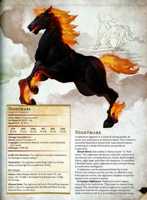 Nightmare 5e Nightmare Dnd 5e, Dungeons And Dragons Animals, D&d Creatures Monsters, Dnd Nightmare Horse, Dnd Mythical Creatures, Dnd Companion Animals, Dnd Nightmare, Dnd Familiar Ideas, D&d Creatures