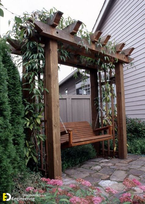 Diy Garden Trellis, Backyard Swings, Pergola Swing, Building A Pergola, Diy Trellis, Pergola Lighting, Garden Arbor, Meteor Garden 2018, Wooden Pergola