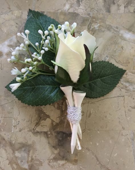 Golf Tee Boutonniere Grooms, Golf Tee Boutonniere, Manly Boutonniere, Golf Wedding Decor, Golf Course Weddings, Golf Theme Wedding Ideas, Golf Boutonniere, Golf Course Wedding Ideas, Golf Wedding Ideas